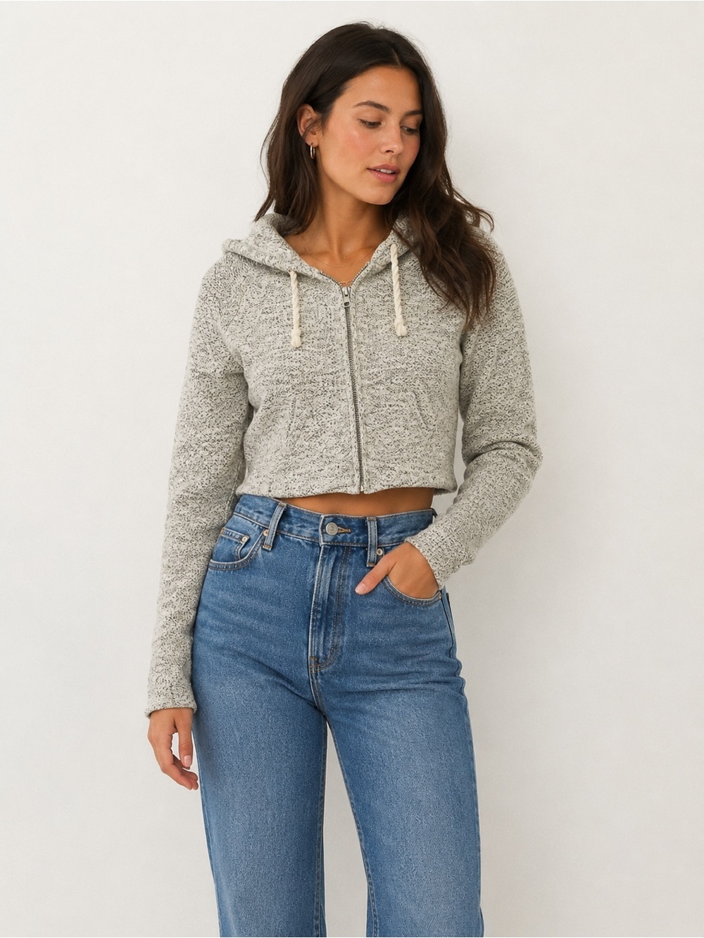 TNA CROPPED HOODIE ZIP UP